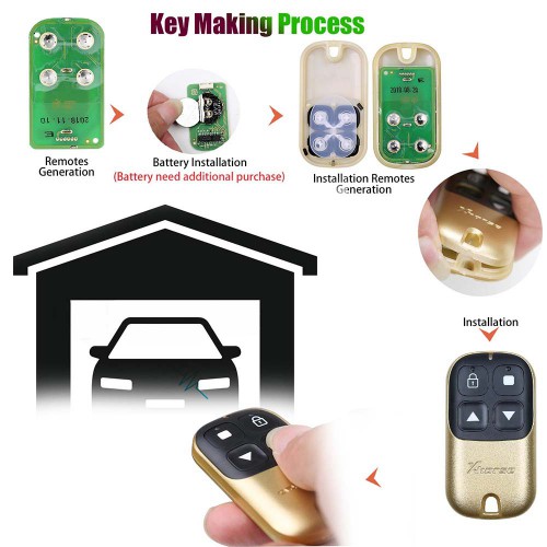 [No Tax] XHORSE XKXH05EN Garage Remote Key 4 Buttons Golden 5pcs/Lot