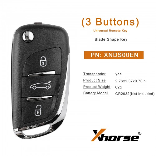 [EU Ship No Tax] Xhorse XNDS00EN XN002 DS Style Wireless Universal Remote Key 3 Buttons 5 pcs/lot Get 40 Bonus Points for Each Key