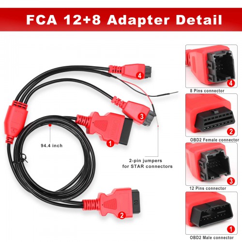 XTOOL FCA 12+8 Cable Adapter For Chrysler/For Fiat/For Jeep Work With EZ400PRO/D7/D8/D9/IK618/IP616/A80pro