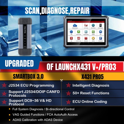 2024 LAUNCH X431 PRO5 PRO 5 Elite Version J2534  Programming Tool Bi-Directional Diagnostic Tool Online Coding Scanner with Smart Box 3.0,52+ Service