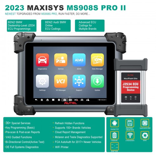 2024 Autel MaxiSys MS908S Pro II Upgraded  Full System Diagnostic Scan Tool ECU Programming/ Coding, Active Tests,FCA Autoauth