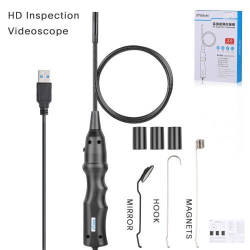 Xtool XV100 HD Flexible Snake Inspection Videoscope Connect with XTOOL D8/X100 PAD3/A80 USB 3.0 1080P IP67 Waterproof 8 LEDs adjustable