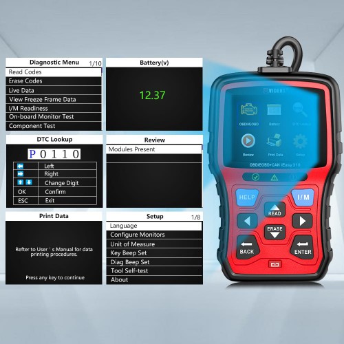 Vident iEasy310 OBDII Scanner OBD2 Code Reader with Battery Test Function Multi-Language Update Online