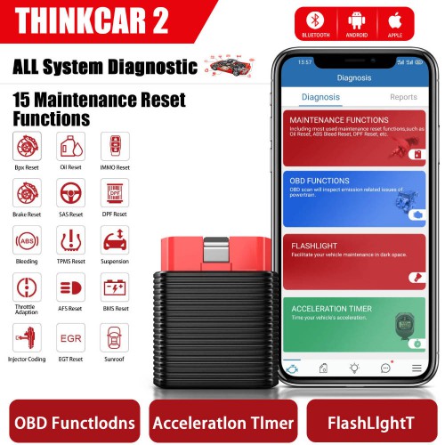[EU Ship] ThinkCar 2 Thinkdriver Full System Obd2 Scanner iOS Android Auto Car Diagnostic Code Reader Bluetooth 15 Reset Functions
