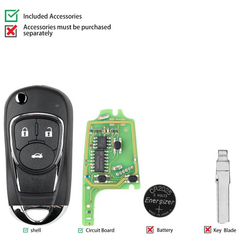 XHORSE XKBU03EN Wired Universal Remote Key Flip 3 Buttons Buick Style English Version 5pcs/lot Get 25 Bonus Points for Each Key