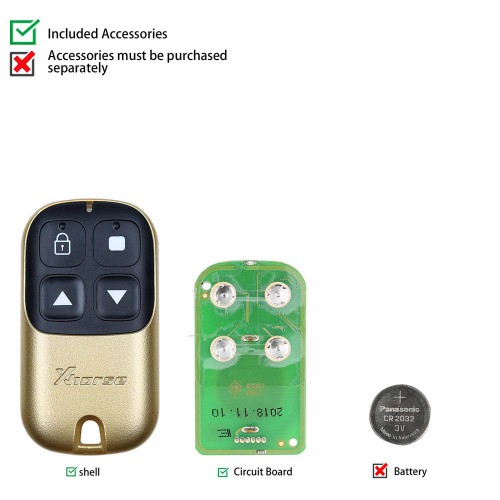 [No Tax] XHORSE XKXH05EN Garage Remote Key 4 Buttons Golden 5pcs/Lot