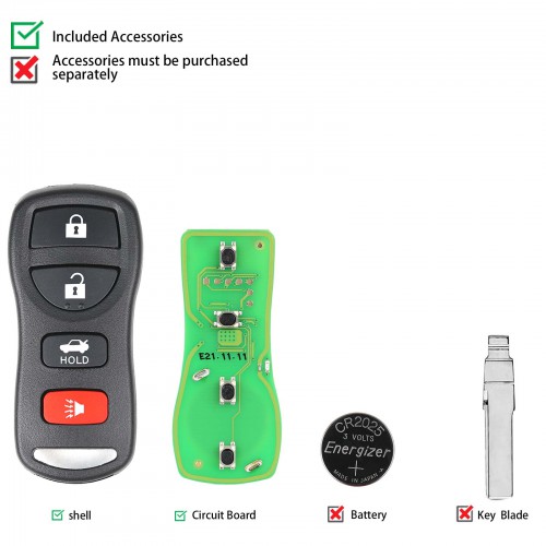 Xhorse XKNI00EN Wire Remote Key 3+1 Button for Nissan Type 5pcs/lot Get 25 Bonus Points for Each Key