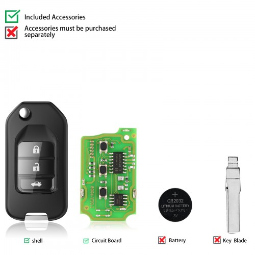 XHORSE XKHO00EN VVDI2 Honda Type Wired Universal Remote Key 3 Buttons English Version (Individually Packaged)