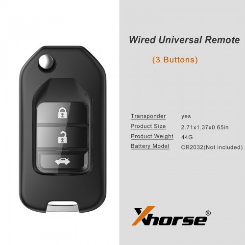 XHORSE XKHO00EN VVDI2 Honda Type Wired Universal Remote Key 3 Buttons English Version (Individually Packaged)