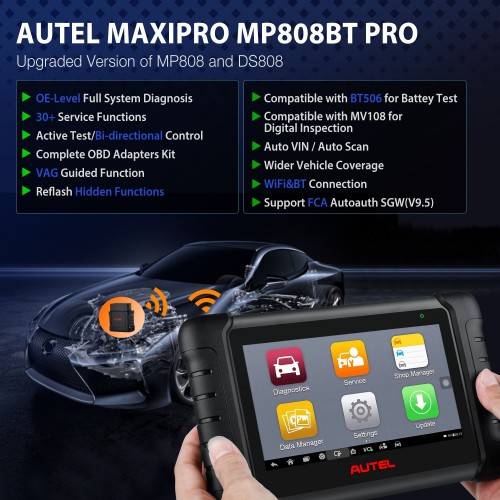 Autel MaxiPRO MP808BT Pro Bi-Directional Control Diagnostic Scan Tool Upgrade of MS906 MP808 DS808, ECU Coding Refresh Hidden,30+ Service & FCA Access