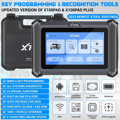 2023 XTOOL X100 PAD S X100PADS Key Programming&Recogniton Tool with Built-In CAN FD&DOIP Update Ver.of X100PAD/X100 PAD Plus