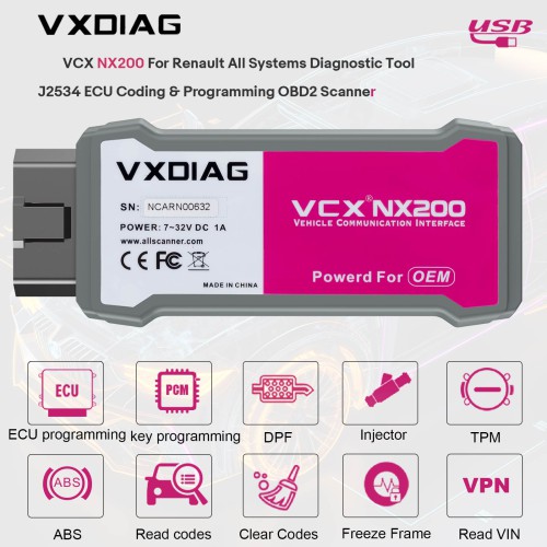 V219 VXDIAG VCX NX200 For Renault Bi-Directional All Systems Diagnostic Tool J2534 ECU Coding & Programming OBD2 Scanner