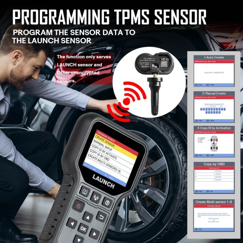 LAUNCH CRT5011E TPMS Activation and Diagnostic Tool Read/Erase DTCs Relearn/Tire Pressure Monitoring Device Activate 315/433MHz Tire Pressure Sensors